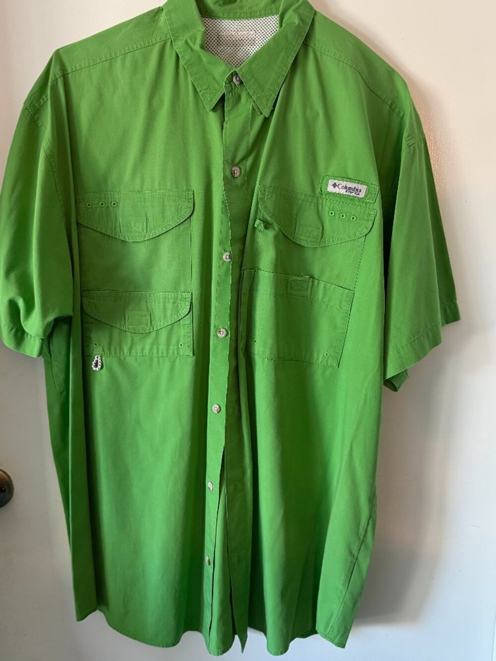 Columbia PFG Mens  XL Kelly Green Short Sleeve Button Up Fishing Vented Shirt